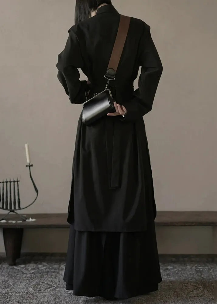 Loose Black Button Shirts and Wide Leg Pants Cotton Two Pieces Set Spring