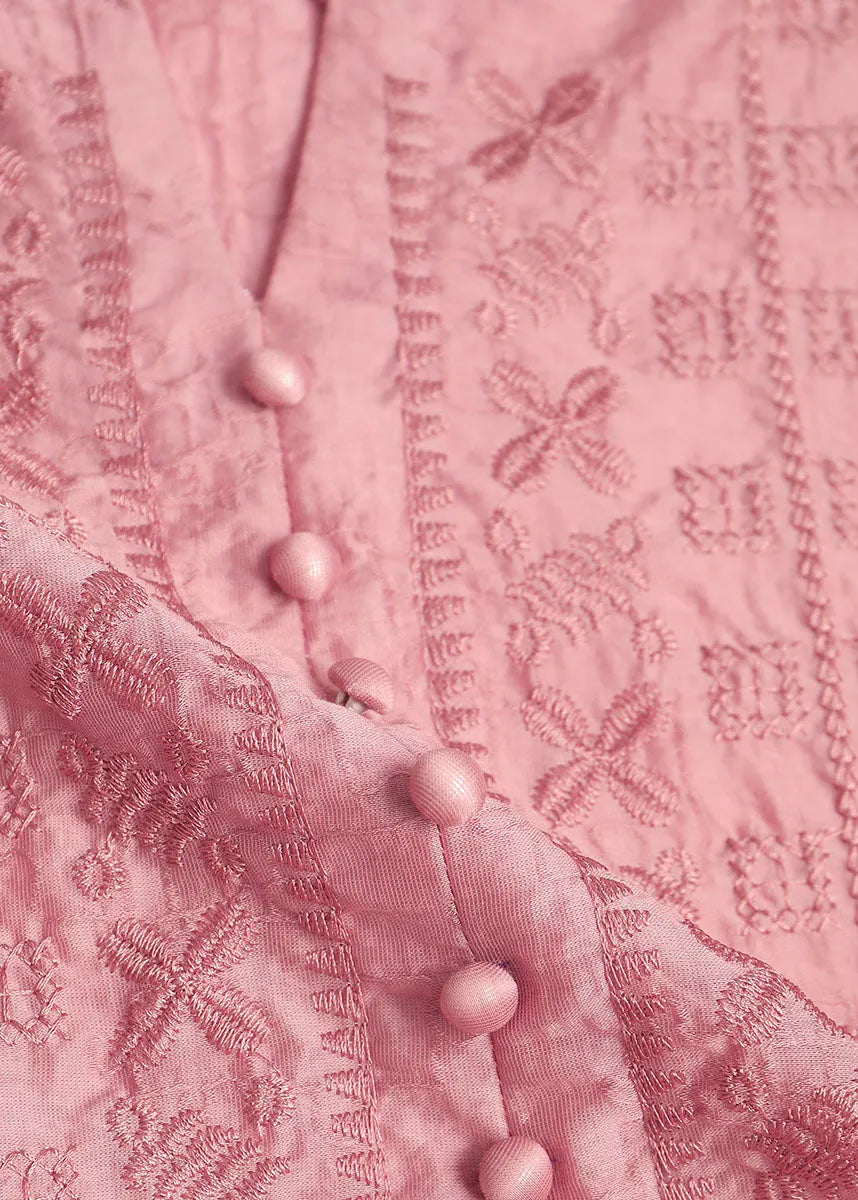 Pink Embroidered Oversized Linen Dresses Summer