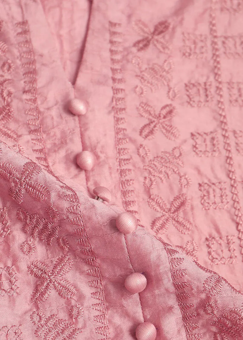 Pink Embroidered Oversized Linen Dresses Summer