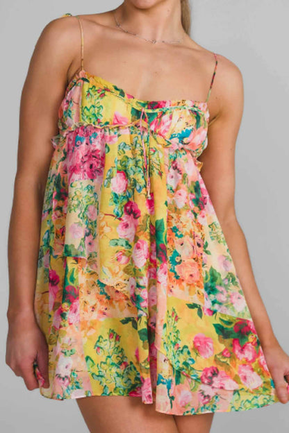 Ruffled Printed Irregular Mini Dress