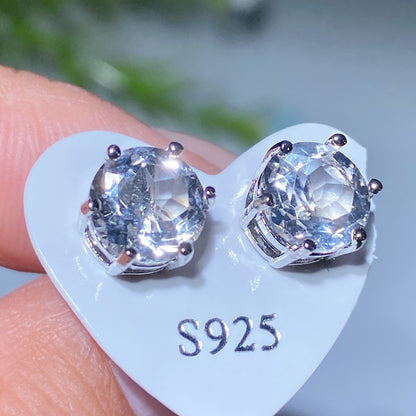 7-12mm Silver Crystal Stud Earrings for Healing & Balance