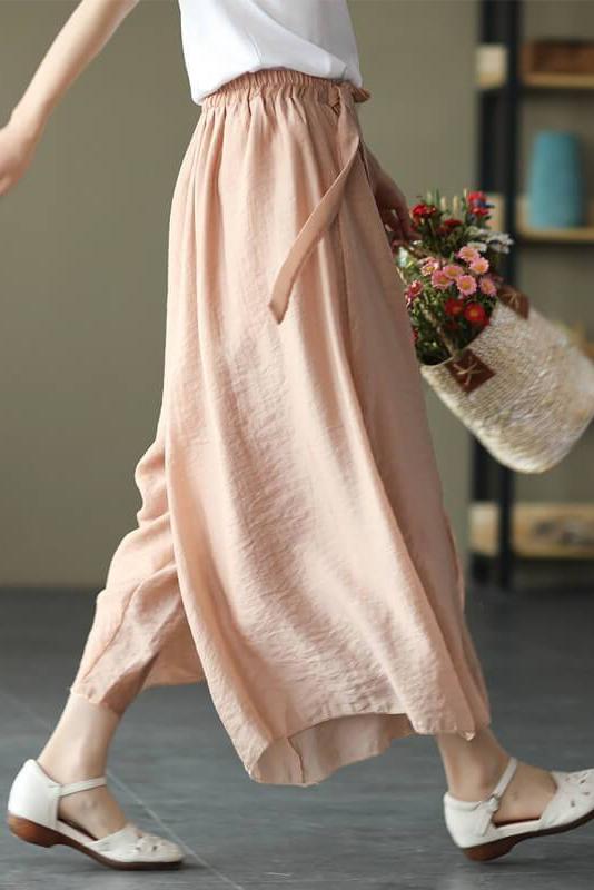Elastic Waist Lace-up Wide Leg Pants