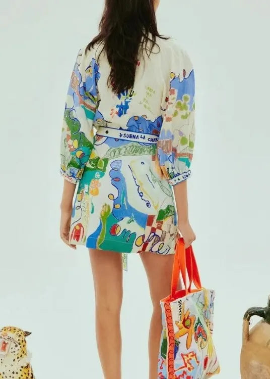 Diy Peter Pan Collar Print Cotton Shirts Dress Summer