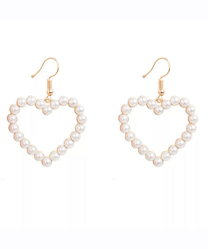 Art Gold Alloy Pearl Love Drop Earrings