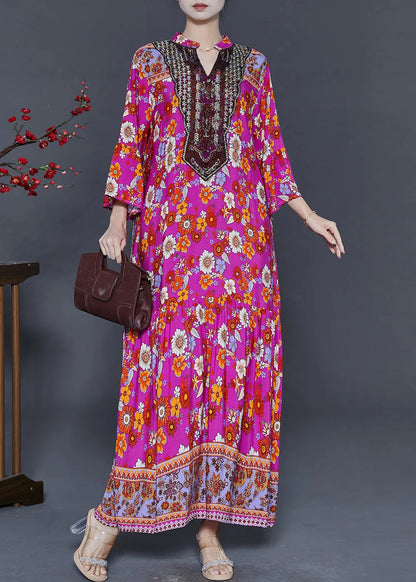 Diy Rose V Neck Print Cotton Vacation Dresses Summer