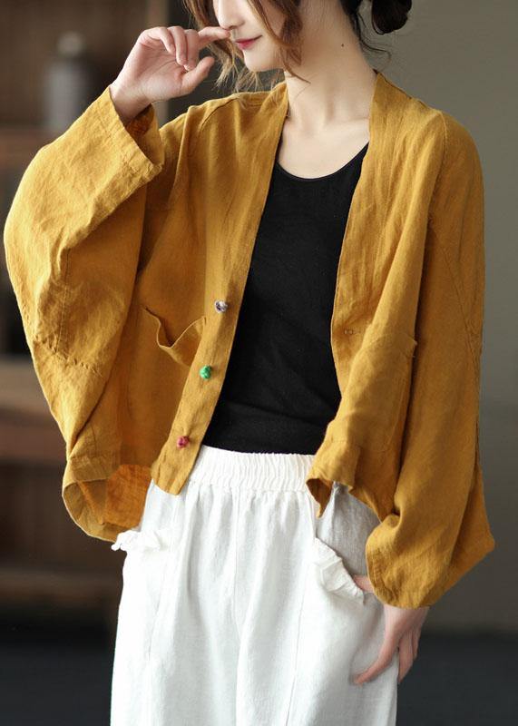Fine Checkered Pumpkin Bat Wing Sleeve Pockets Coat Short