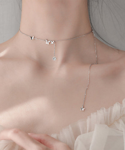 New Style Sparkling Diamond Butterfly Necklace Light Tassel