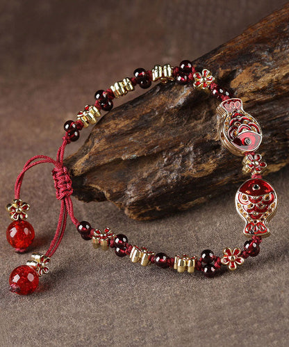 Red Coloured Glaze Cloisonne Garnet Charm Bracelet