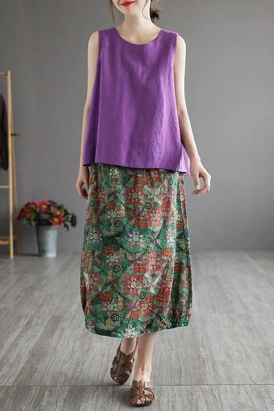 Cinched Elastic Waist Geometric Skirt