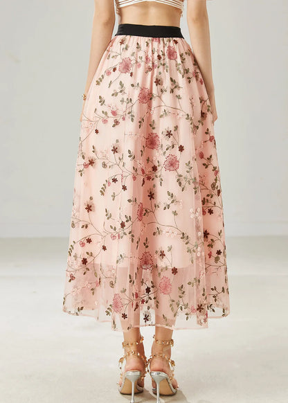 Pink Tulle a Line Skirts Embroidered Summer