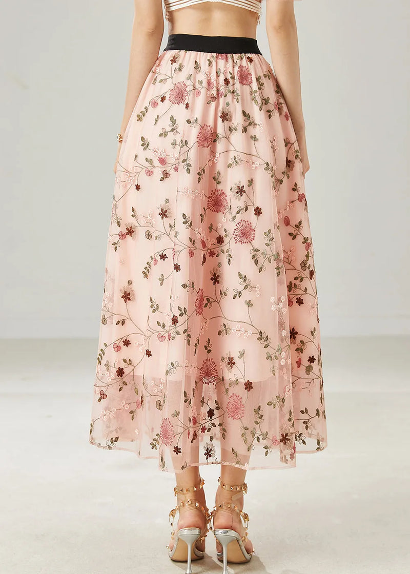 Pink Tulle a Line Skirts Embroidered Summer