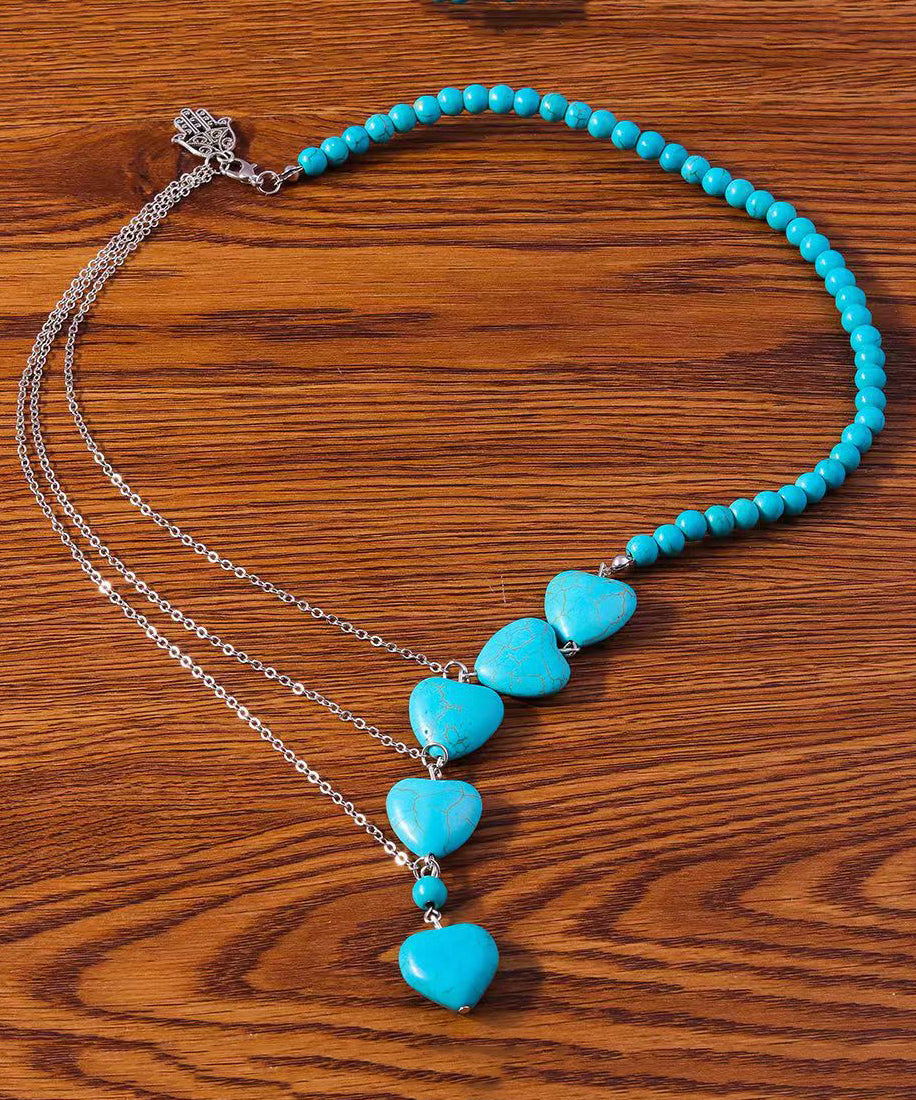 Blue Stainless Steel Turquoise Love Pendant Necklace