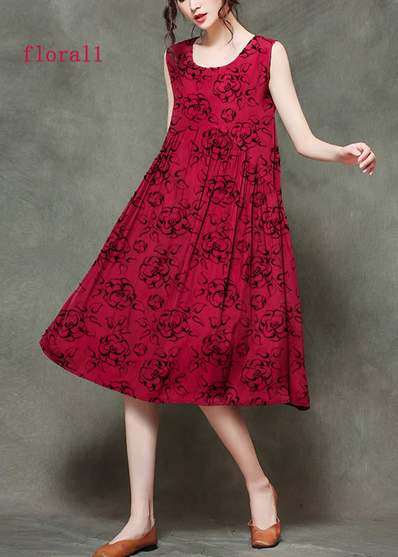 Patchwork2 O-neck Wrinkled Long Dresses Sleeveless
