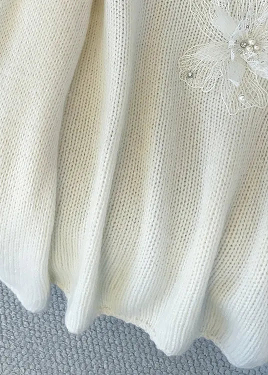 Loose White Nail Bead Knit Sweaters Fall