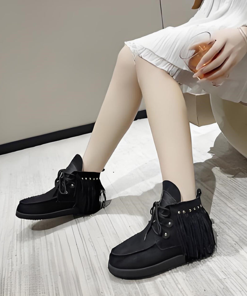European and American Style Brown Tassel Lace Up Splicing Boots