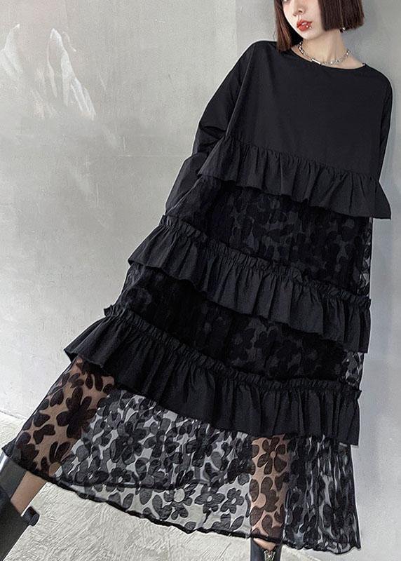 Black Ruffles Fall Lace Dresses
