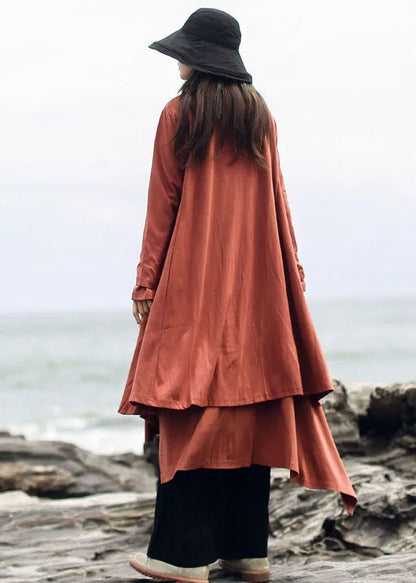 Orange Patchwork Cotton Cardigan V Neck Long Sleeve