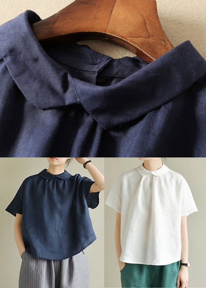 Navy Blue Cozy Linen Shirt Short Sleeve