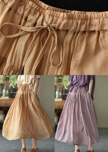 Light Purple Patchwork Tie Waist Summer Skirt Linen