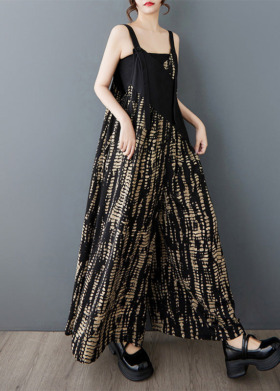 Black Oversized Patchwork Print Cotton Jumpsuit Summer