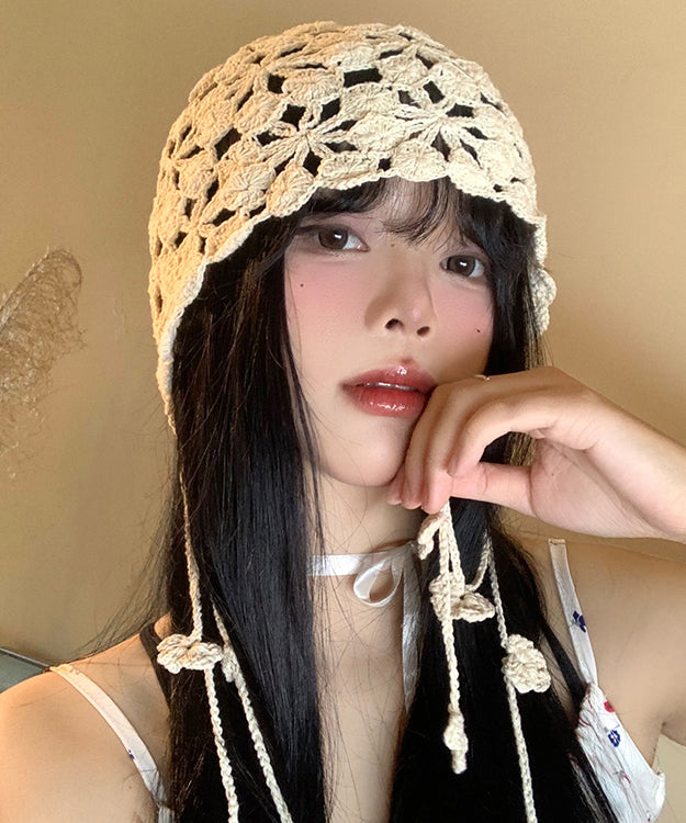 White Tassel Hollow Out Knit Bonnie Hat
