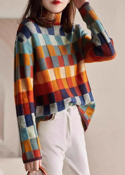Plaid Turtleneck Cozy Knit Sweaters Spring