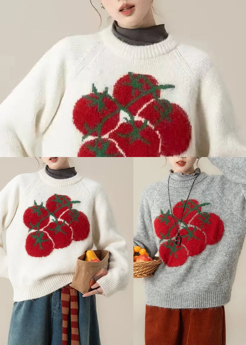 Grey Print Chunky Oversized Knitted Tops Winter