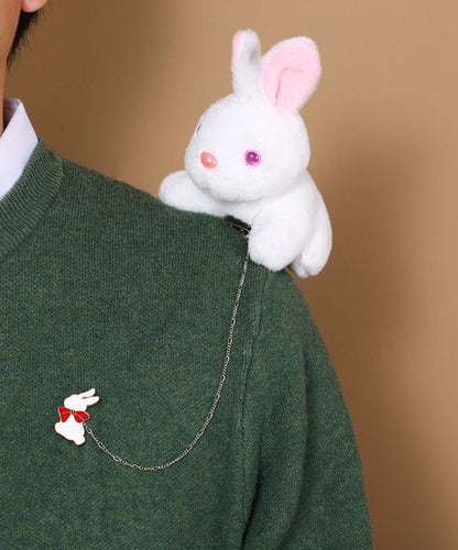 Pink Alloy Chain Plush Rabbit Brooches
