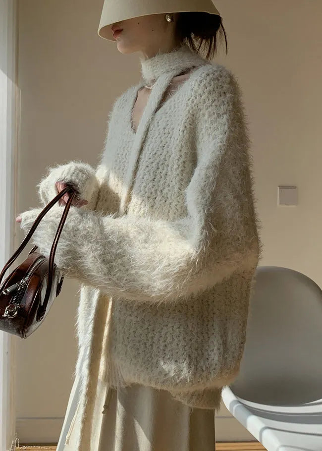 Apricot Cozy Cotton Knit Winter Sweater V Neck