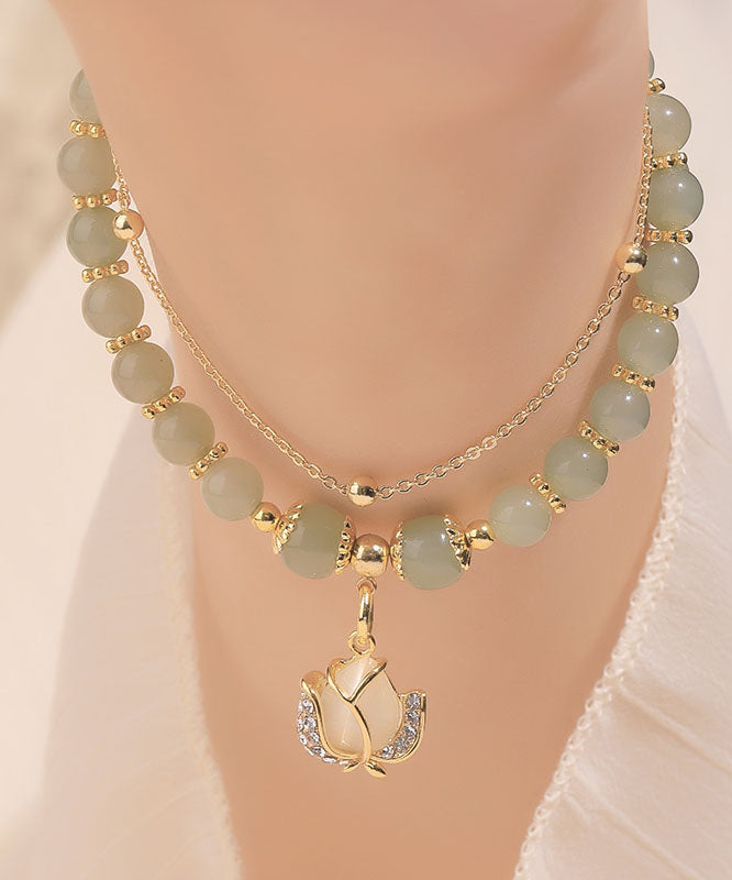 Stylish Little Green Sterling Silver Overgild 14k Gold Jade Zircon Charm Bracelet