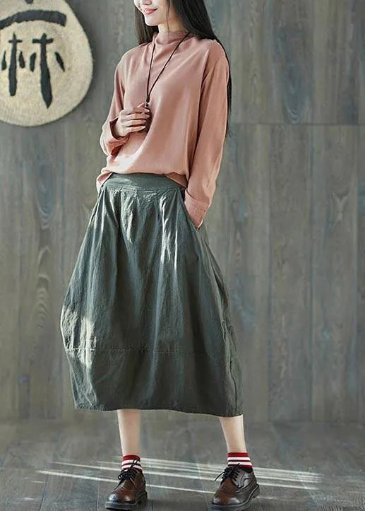 Boutique Green Pockets Lantern Cotton Linen Summer Skirt
