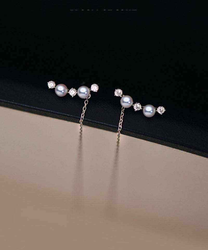 New Silver Tassel Pearl Zircon Silver Drop Earrings