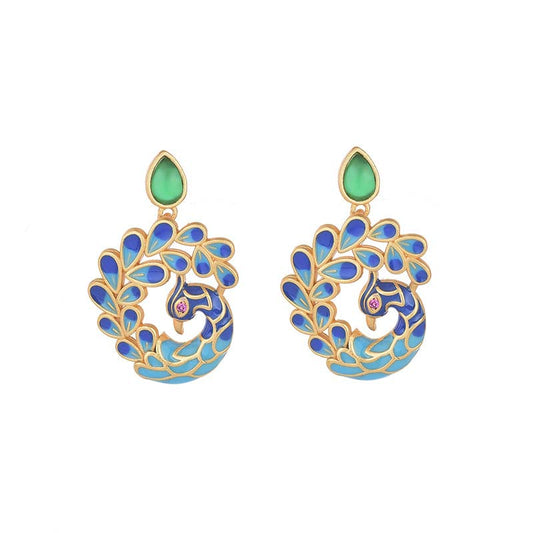 Natural White Peacock Green Agate Fortune Earrings