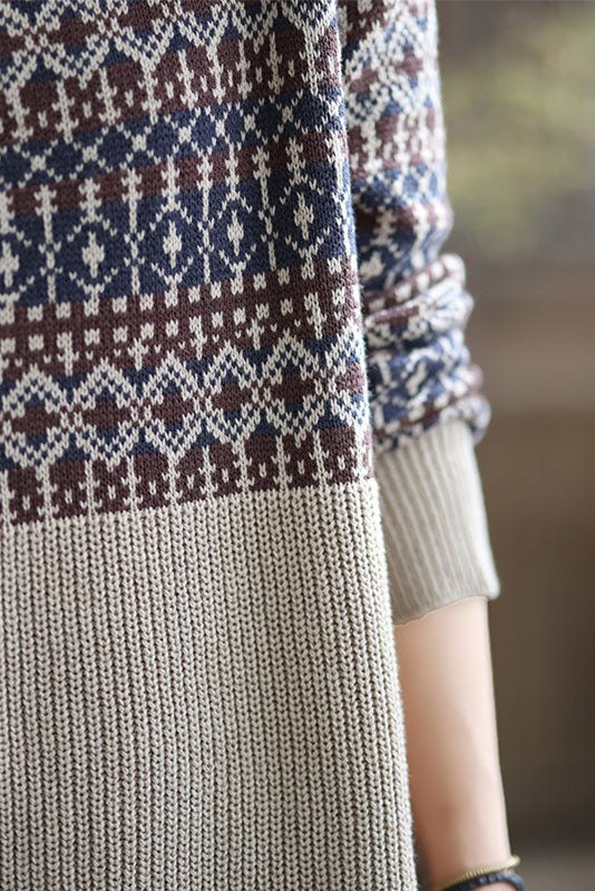 Retro Loose Cotton Sweater Half High Neck Sweater