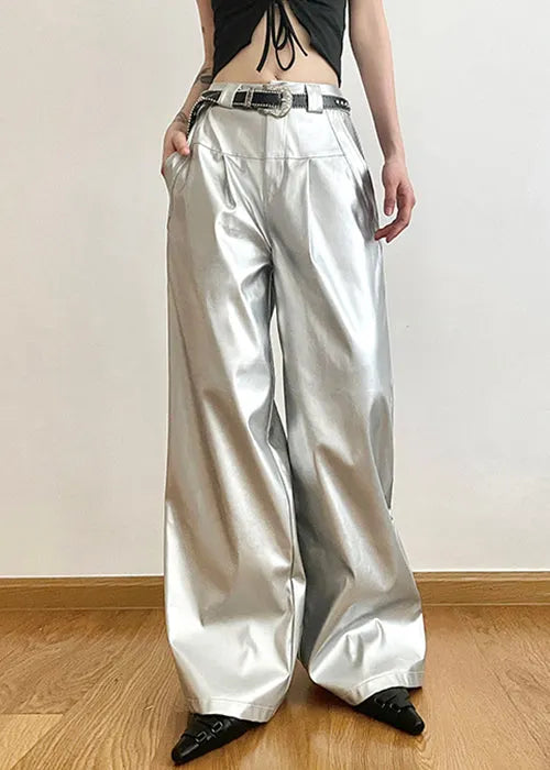 Silver Pockets High Waist Wide Leg Pants Summer