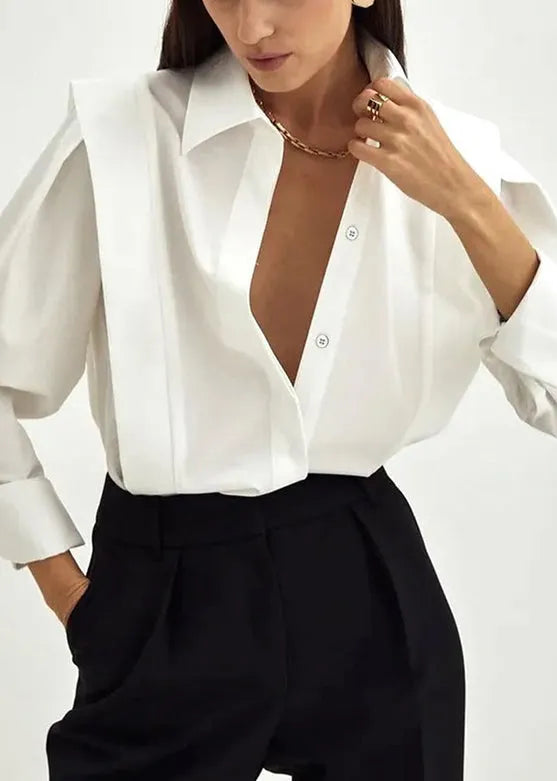 Modern White Peter Pan Collar Patchwork Cotton Shirts Tops Spring