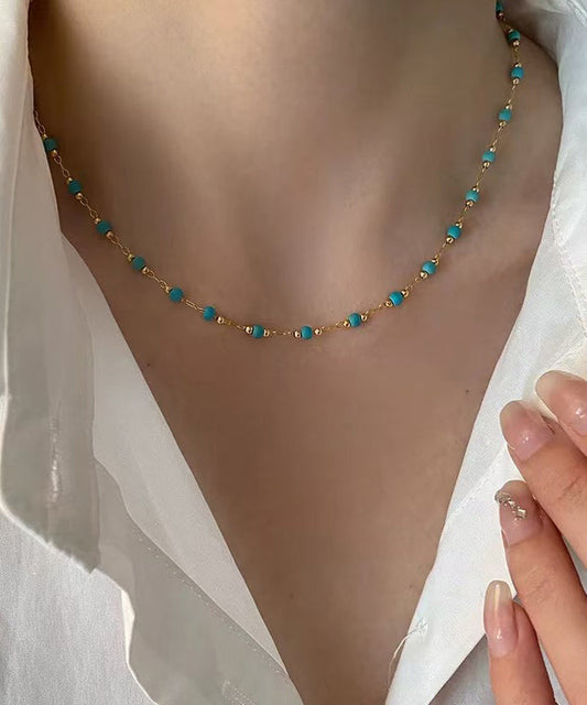 Turquoise Stringing Beads Paitings Adjustable Copper Necklace