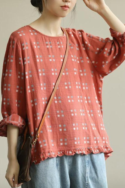 Limited Stock- Loose Plaid Agaric Laces T-shirt