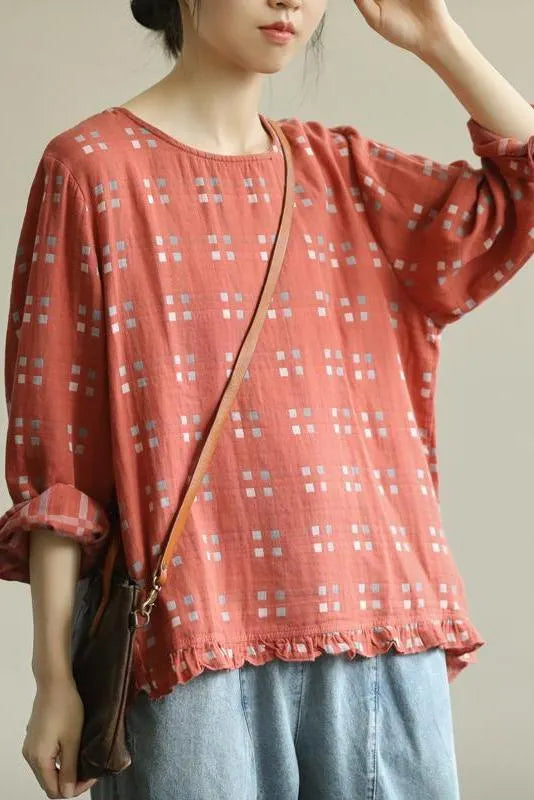 Limited Stock- Loose Plaid Agaric Laces T-shirt