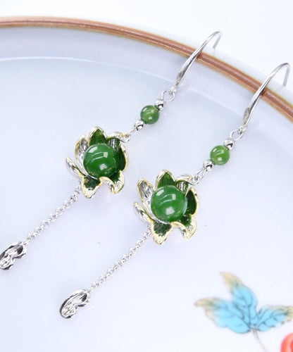 Green Sterling Silver Jade Drop Earrings