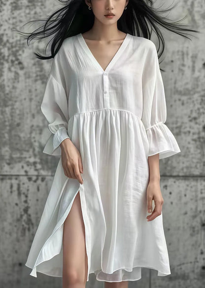 White Oversized Side Open Cotton Day Dress Summer
