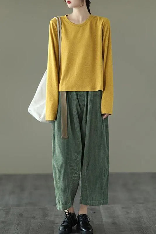 Limited Stock- Loose Pocket Corduroy Handmade Pants With Belt