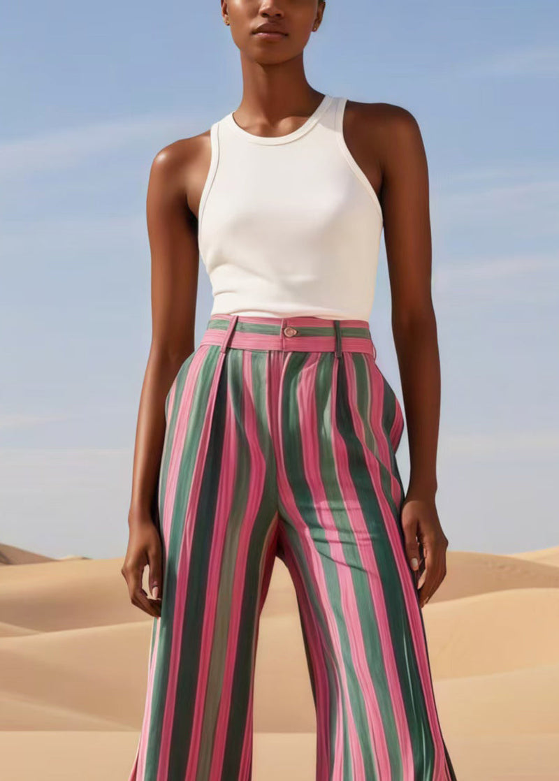 Colorblock Striped Patchwork Lace Bell-bottom Trousers Summer