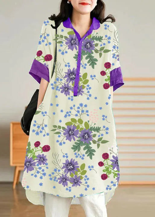 Jade White-crane Linen Linen Shirt Dress