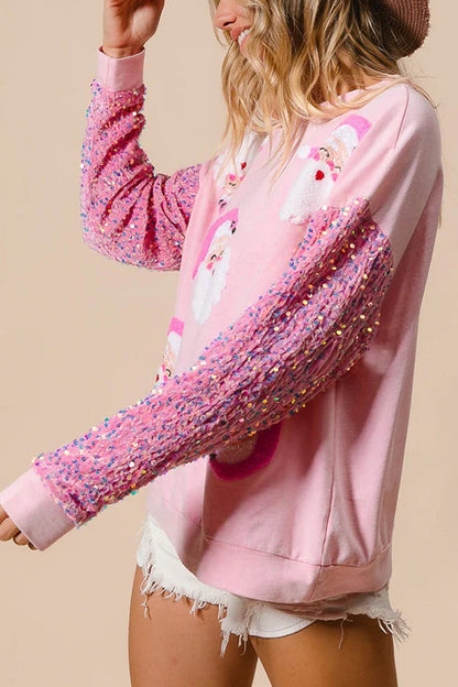 Christmas Casual Loose Crew Neck Sequin Sleeve Sweatshirt
