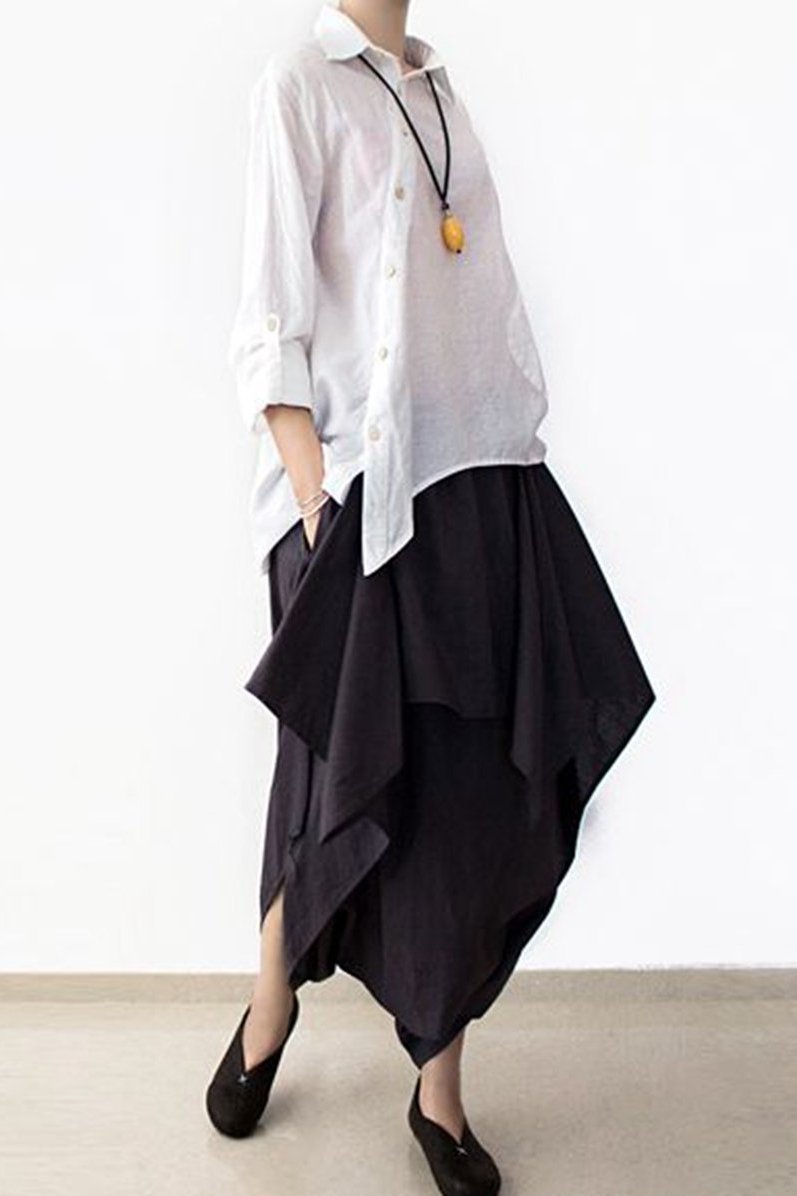 Cotton Wide Leg Pants Black Loose Trousers