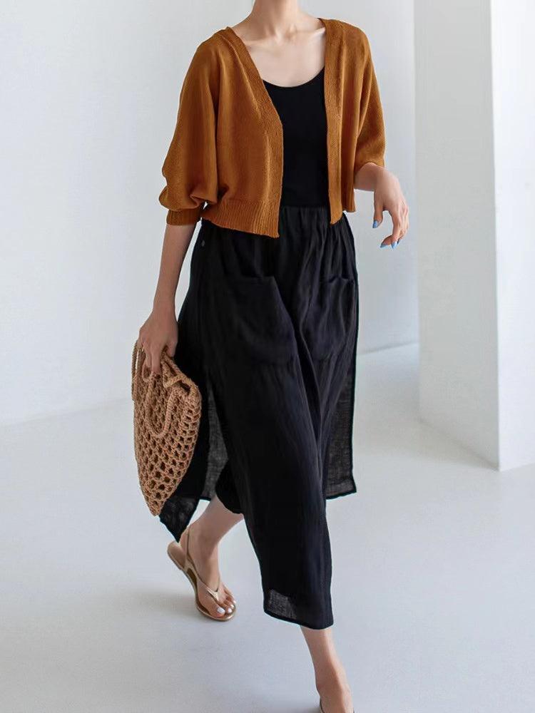 100% Linen Cotton Wide-leg Skirt Pants
