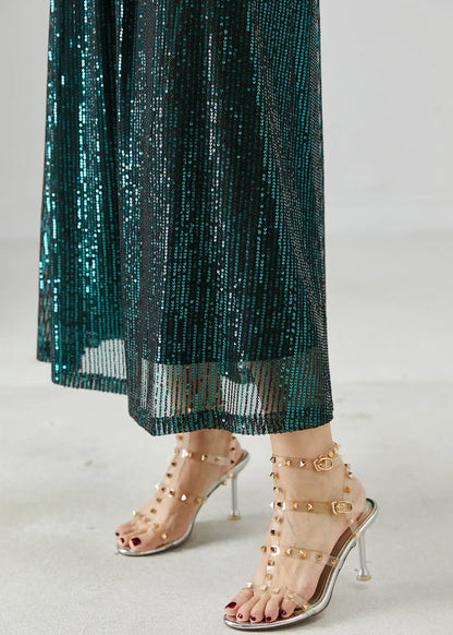 Peacock Green Sequins Silm Fit Holiday Skirts Summer