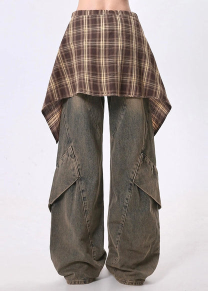 Oversized Patchwork Denim Wide Leg Pants Spring