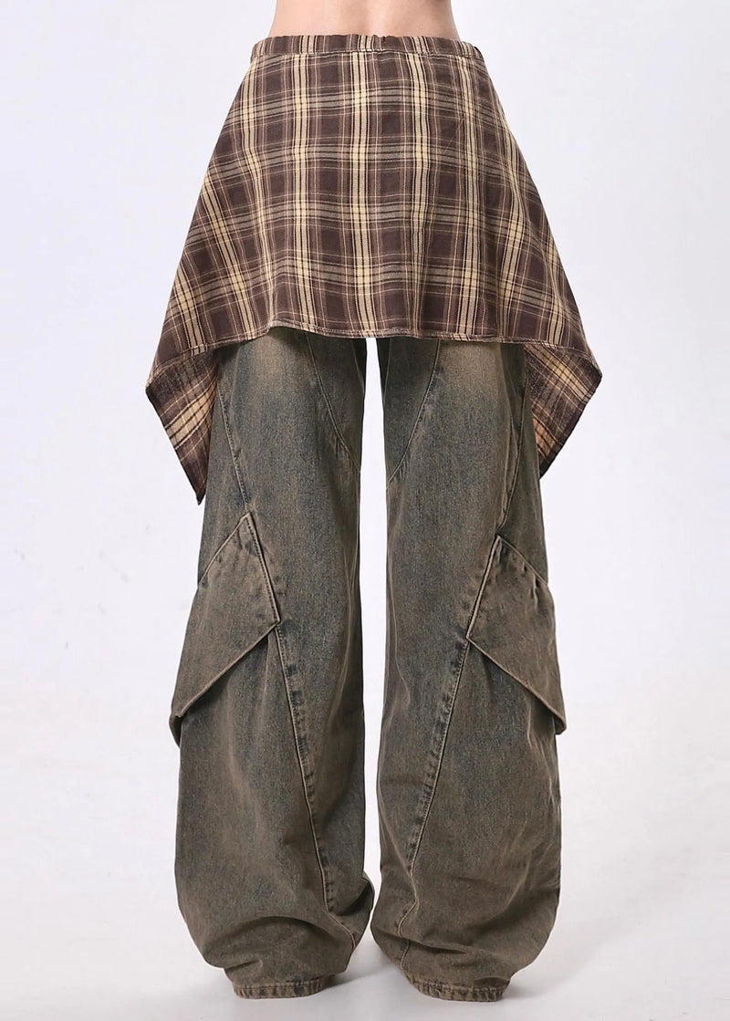 Oversized Patchwork Denim Wide Leg Pants Spring